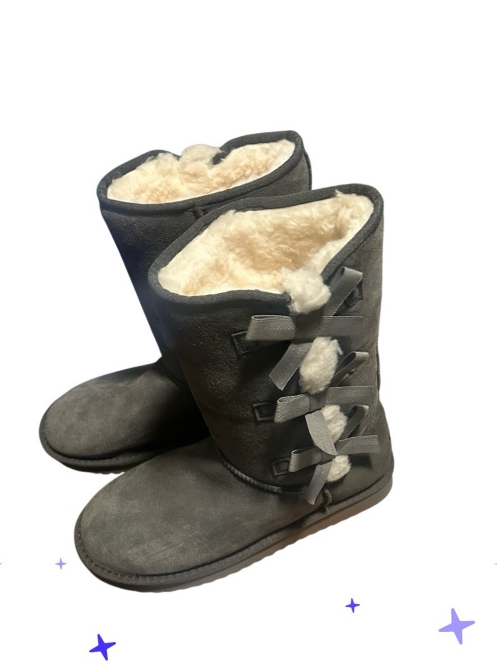 Koolaburra Gray Shearling-Lined Bow Back Boots